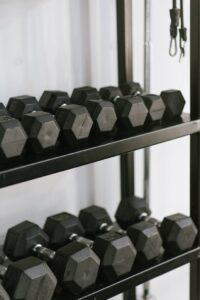 Close-up of a Shelf with Dumbbells